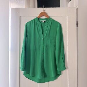 Diane Von Furstenberg Kelly Green Silk Button Front Blouse Size 4